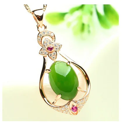 Bague Ringen Sterling Silver 925 Necklaces For Women with oval shape green Jade Pendant Fashion Weddings woman party Gift