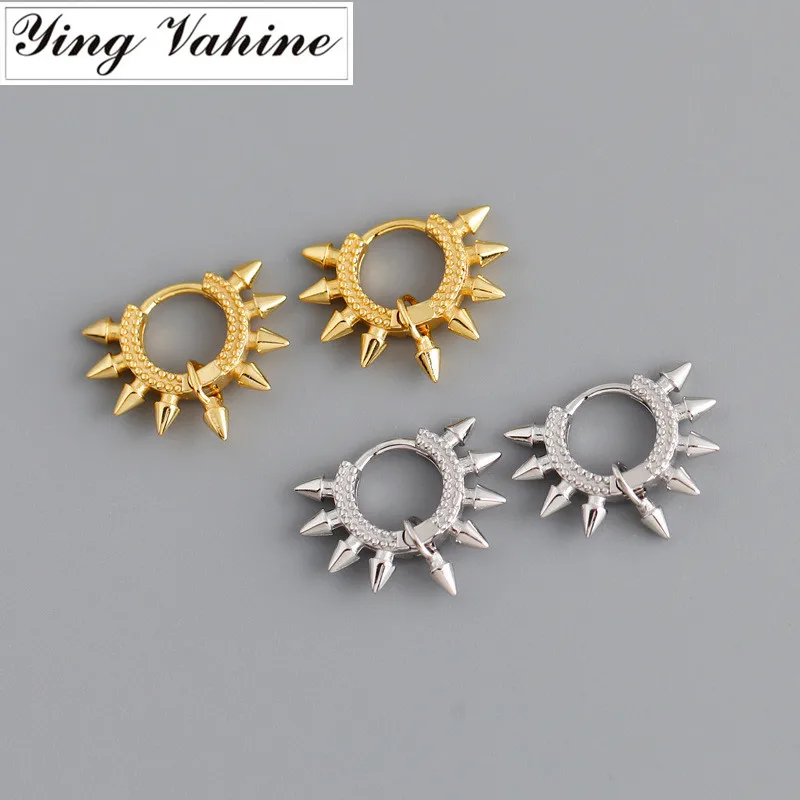 

ying Vahine 100% 925 Sterling Silver Punk Style Small Rivet Circle Hoop Earrings for Women