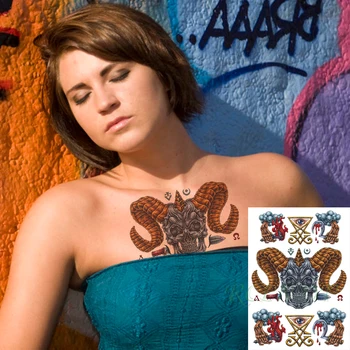 

Waterproof Temporary Tattoo Sticker Skull Head Horn Knife Eye Hand Sickle Torch Flash Tatoo Fake Tatto Art for Men Women