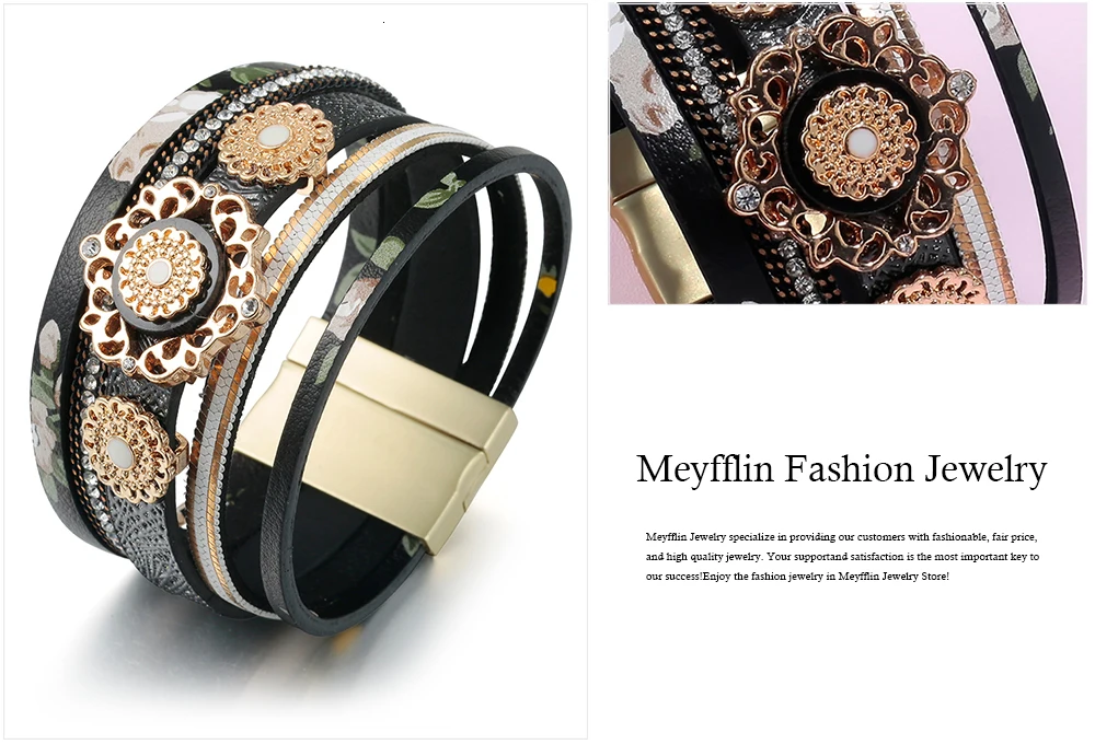 Meyfflin панк, женский и мужской браслет на магните, ювелирное изделие, Модный Цветочный браслет из искусственной кожи, очаровательные браслеты и браслеты, Bijoux, подарки