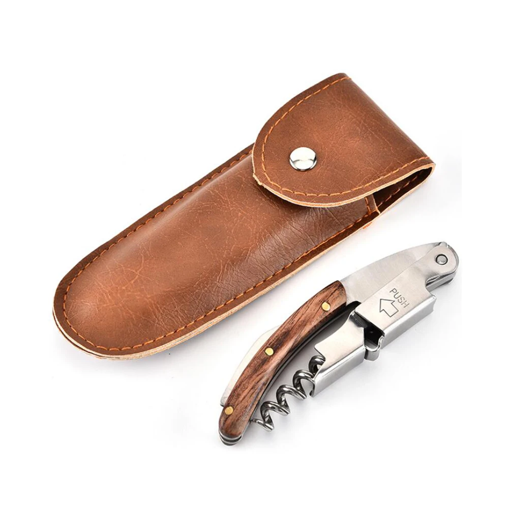 Stainless Steel Seahorse Knife Opener Double Corkscrews Portable Red Wine Bottle Openers Kitchen Utensils with Leather Cover