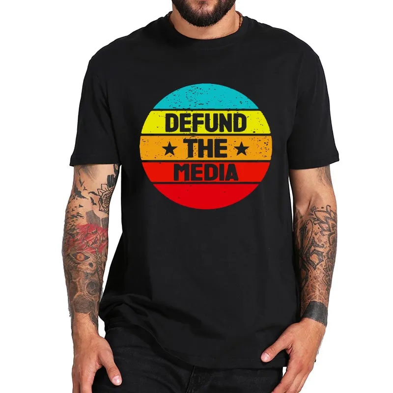 Defund СМИ футболка для мужчин забавные ирония с буквенным принтом в винтажном