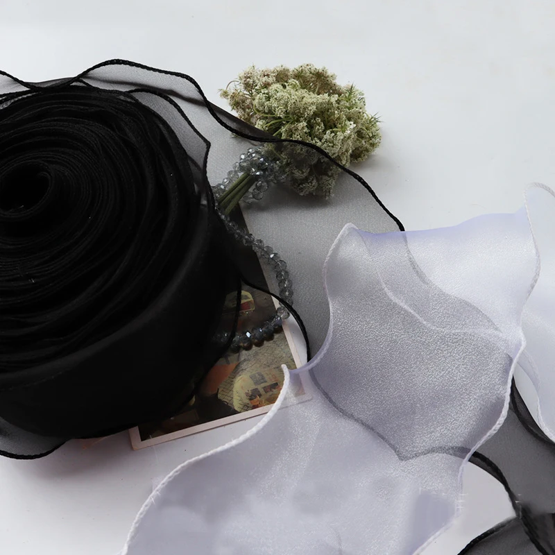 Organza Ribbon 5 yards 80mm Wave Silk Gauze Organza Ribbon Bow Material for Hair Ornament Gift Wrapping Decoration Lace Ribbons