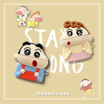 

For AirPods 1 2 charging box Anime Shinchan 3D earphone case soft silicone Wireless bluetooth protective headphone cover coque