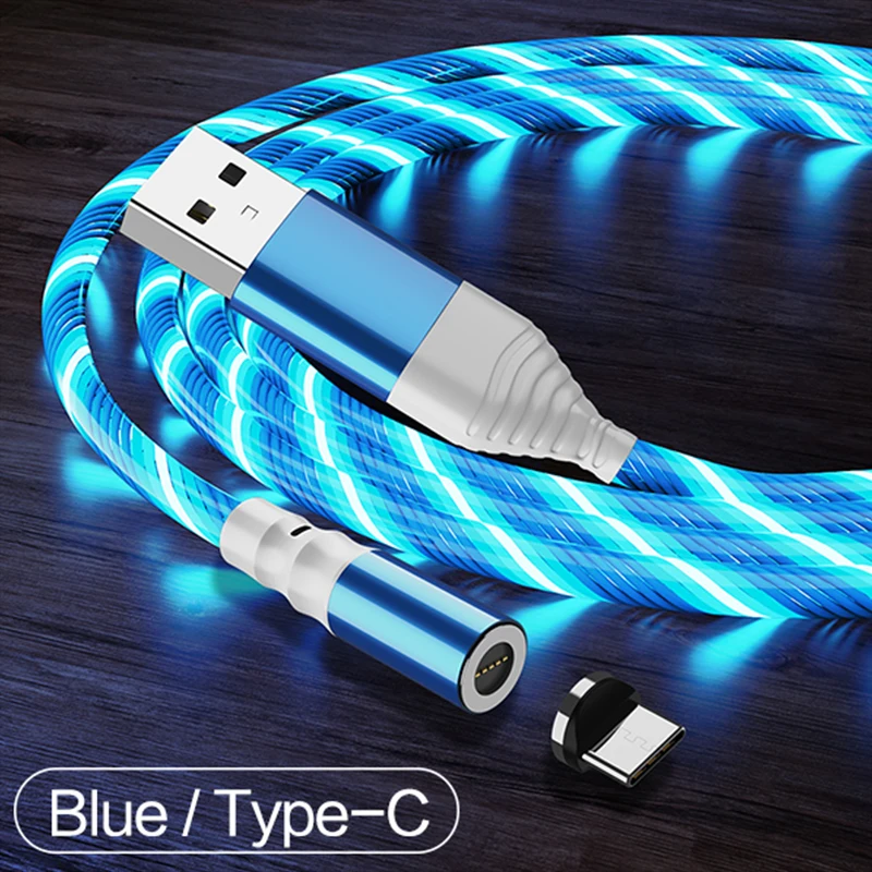 Type C Blue Магнитный Micro USB кабель Venroii, светящийся кабель для передачи данных, кабель типа C для samsung huawei Honor Xiaomi Redmi Note 7 8 Pro - Цвет: Type C Blue