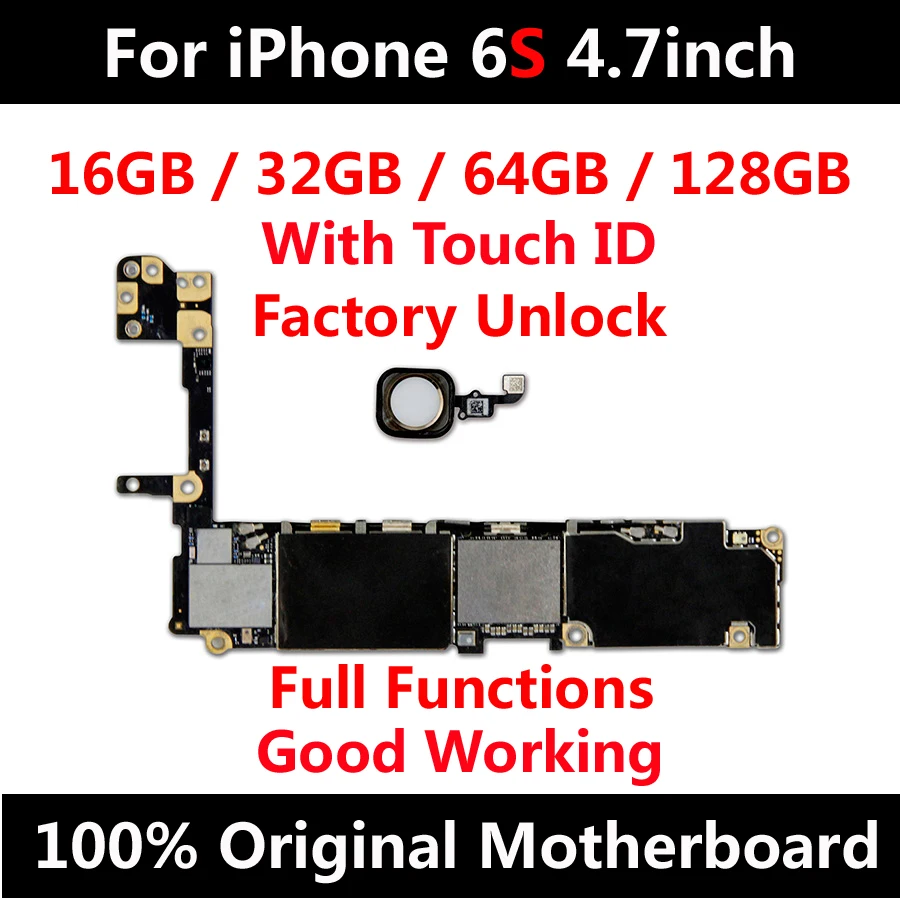 

Original Unlocked Motherboard For iPhone 6S 4.7inch Logic Boards With / Without Touch ID IOS Update Support 16GB 32GB 64G 128G