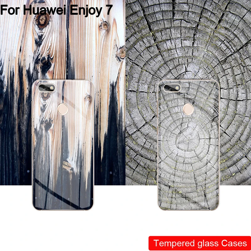 Wood Solid Timber pattern Tempered Glass Phone Case For Huawei Enjoy 7 Black Marble Pattern Enjoy7 Protective Cases HuaweiEnjoy7