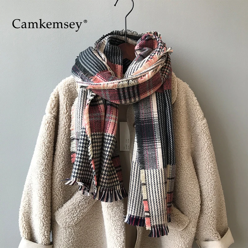 CamKemsey осень зима имитация кашемира шарфы для женщин Модные Винтажные клетчатые толстые теплые пашмины Шарфы Женская шаль