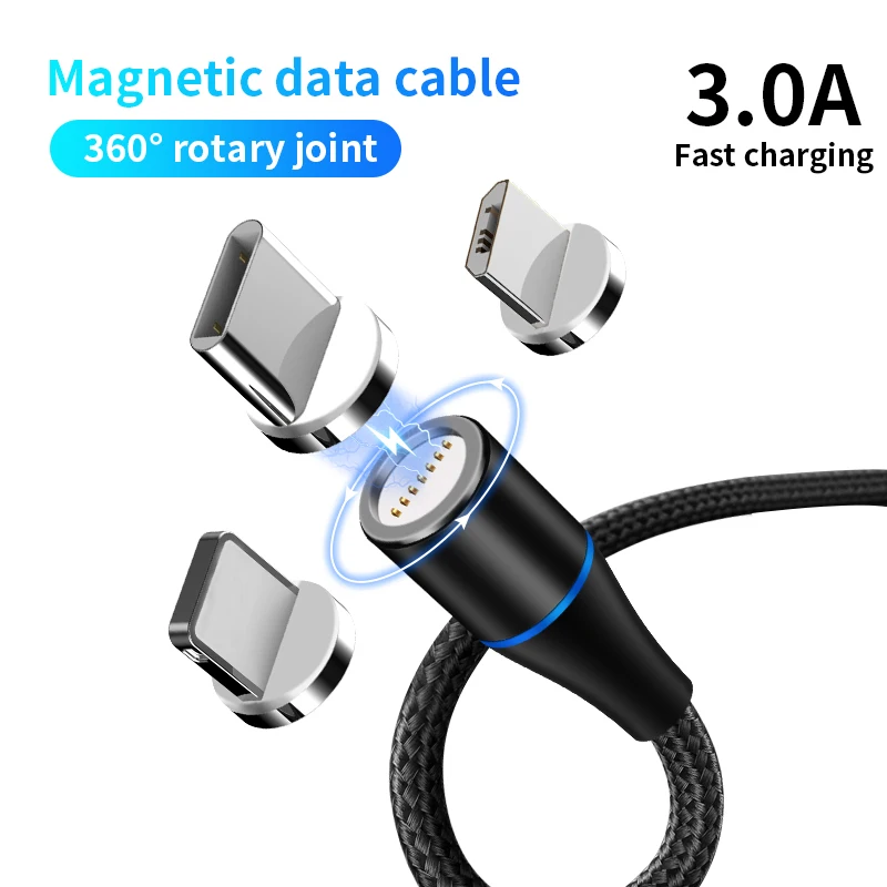 3A светодиодный кабель Micro USB Магнитный зарядный кабель для передачи данных для iPhone samsung Xiaomi usb type C Магнитный зарядный кабель USB C