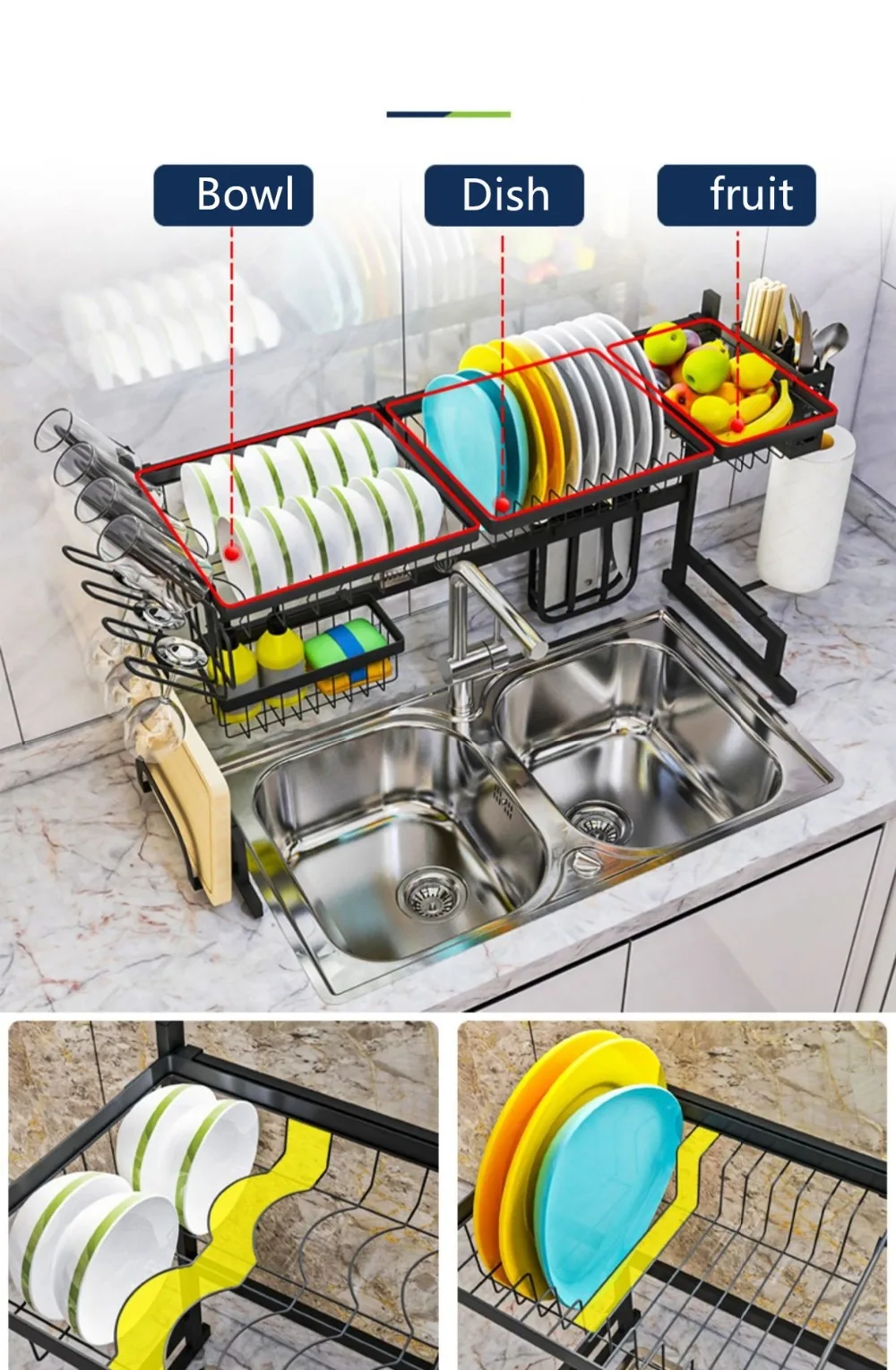 Кухонная посуда из нержавеющей стали, сушилка для сушки посуды, сушилка для раковины, сушилка для посуды, кухонная стойка для хранения, кухонный инструмент для слива