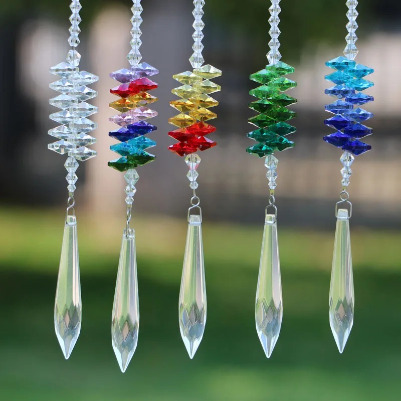 1PCS Chakra Crystal Icicle Prisms Window Suncatcher Rainbow Maker Hanging Ornament Home Wedding Decor