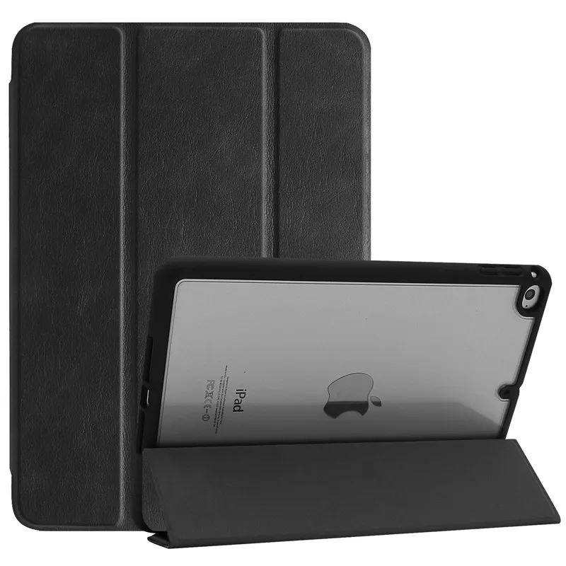 black Кожаный чехол для нового iPad Mini 5 mini 4 7,9 Чехол W Карандаш держатель прозрачная задняя кожаная крышка для iPad mini 5 чехол - Цвет: black