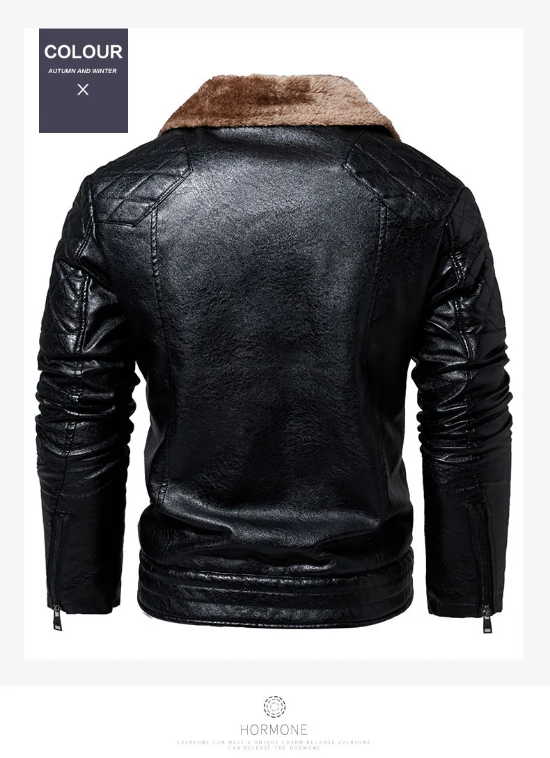 Pu Leather Coat Winter Men Leather Jacket Vintage Motorcycle 2021 Fur Lined Lapel Outwear Faux Leather Fashion Warm Mens Jackets genuine leather jacket mens