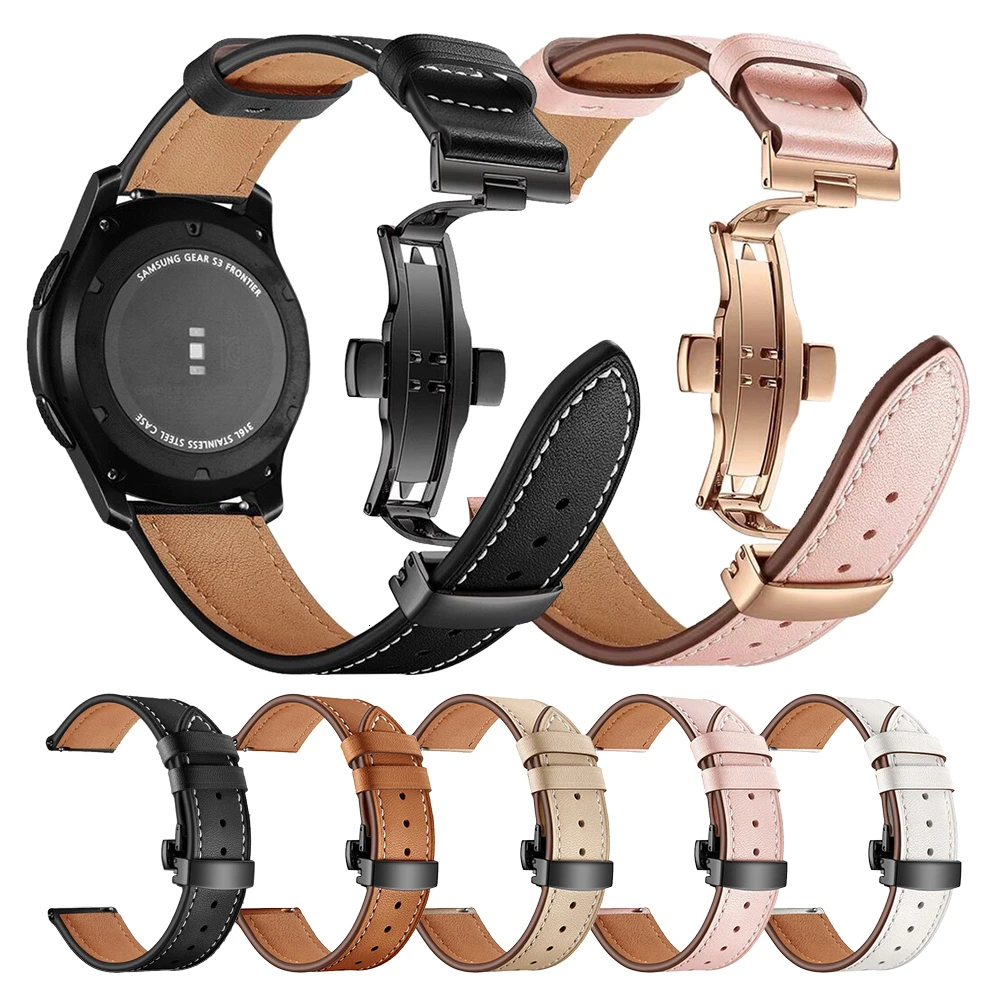22 мм ремешок из натуральной кожи для samsung gear S3 Frontier huawei Xiaomi Amazfit часы ремешок Замена Петли классический браслет