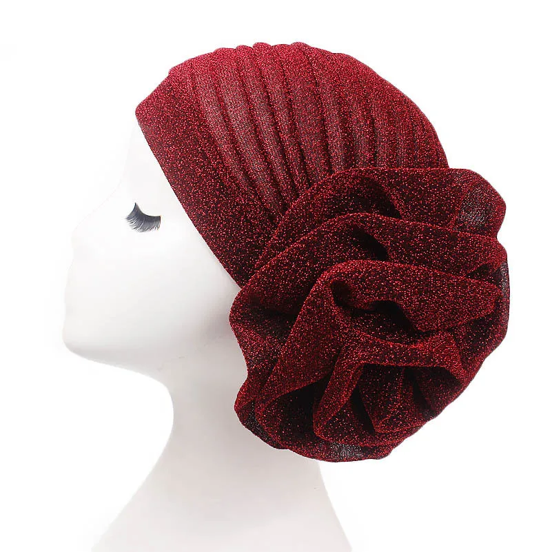 wine red Helisopus новая яркая головная повязка тюрбан для женщин мусульманская индийская шапка с большими цветами женские модные аксессуары для волос - Цвет: wine red