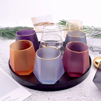 

Creative Color Frosted Six Sided Whiskey Glass Spirits Glass Home Phnom Penh Water Glass Juice Cup Diamond Glass