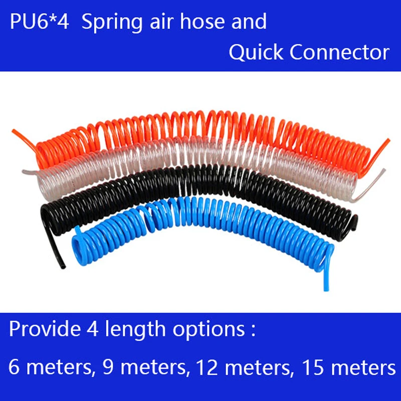 PU6*4mm Spring Air Compressor Hoses Pipe Tube 6 15M Polyruethane 6mm Pneumatic Hose For Air