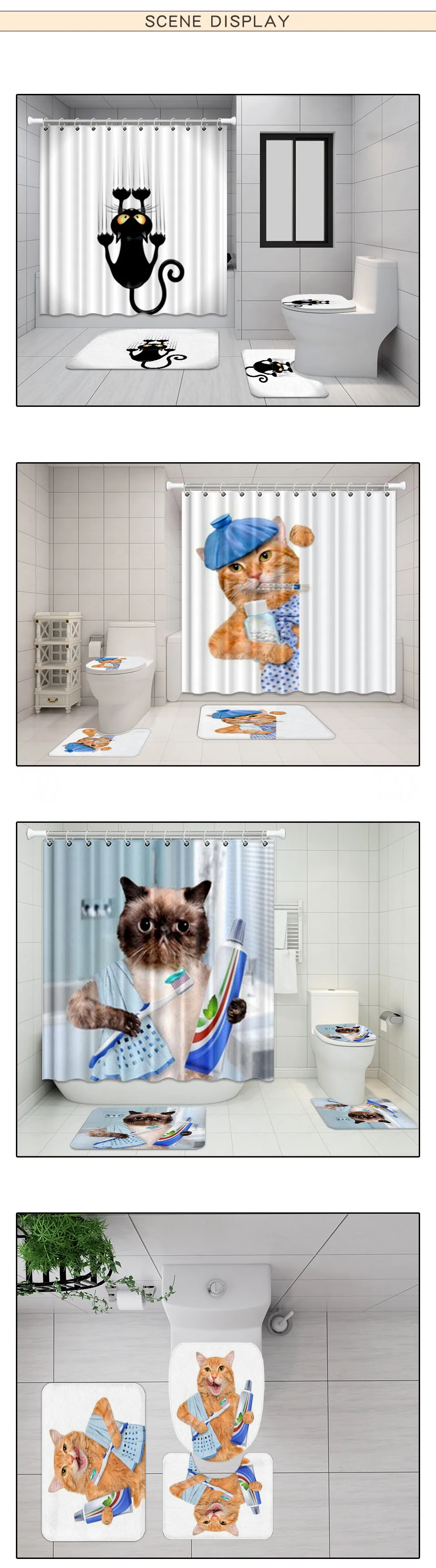 NYAA 4 шт. Британский короткошерстный кошачий душ занавеска пьедестал ковер крышка туалет коврик для ванной коврик набор для декора ванной комнаты