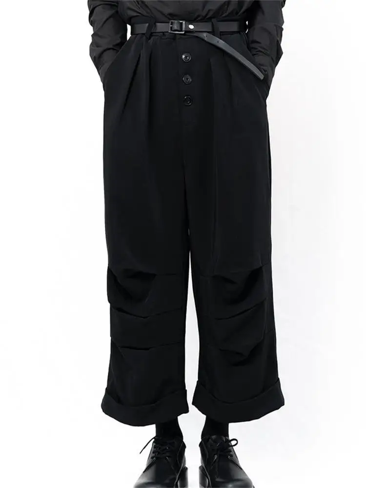 Nuovi Pantaloni Larghi Casual Da Uomo In Stile Yamamoto Di Grandi Dimensioni Culotte Pieghettate Design Irregolare Pantaloni Scuri Pantaloni Frontali 