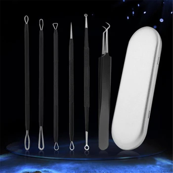 

6Pcs/Set Black Dot Blackhead Remover Tweezers Needles for Acne Pimple Blemish High Quality Comedone Extractor Face Cleans