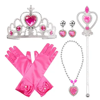 

Baby girl princess crown gloves magic wand necklace ring set children's cosplay party props birthday gifts toy