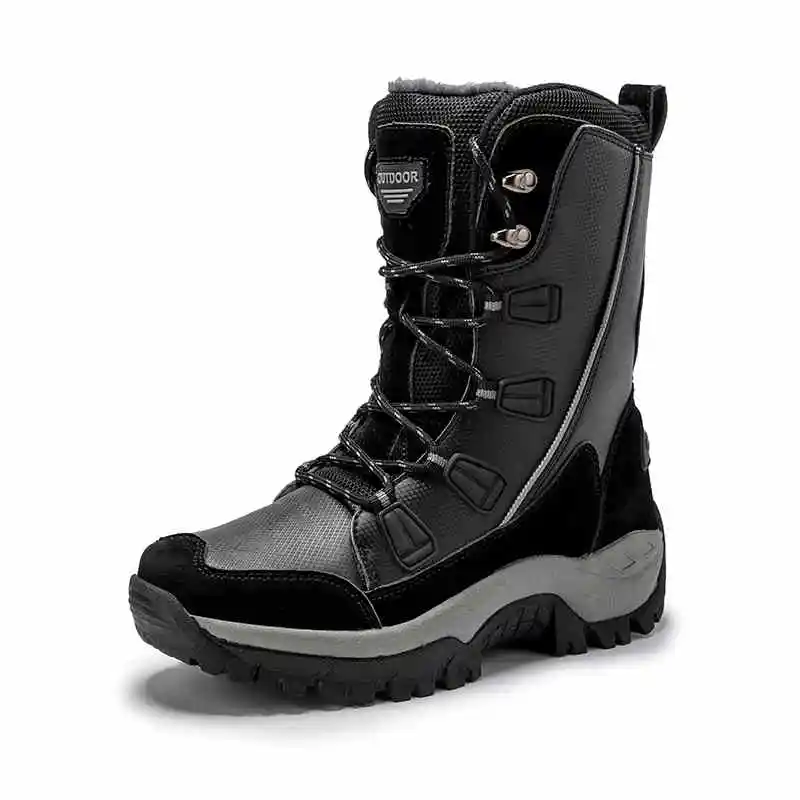 WWKK/ зимние женские ботинки; женские теплые ботинки на меху; уличные Водонепроницаемые зимние ботинки на шнуровке; кроссовки для путешествий; Плюшевые ботинки для пеших прогулок - Цвет: Черный