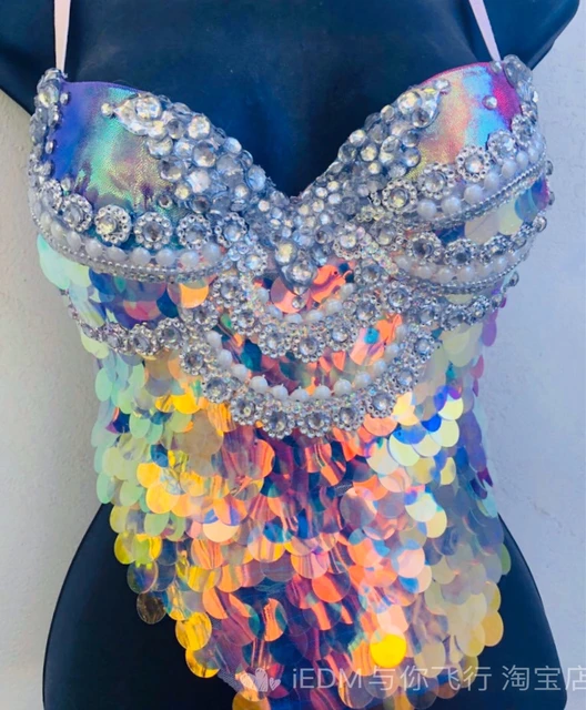 Mermaid Armor Fish scale glowing bra beauty top led rave bra electric  syllable music festival laser bikini - AliExpress