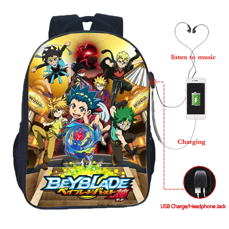 Рюкзак Beyblade с USB-зарядкой для студентов школьные ранцы мальчиков и девочек