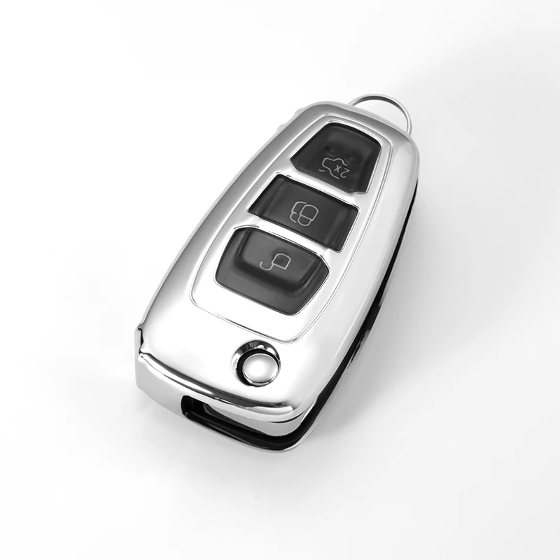 Полный Чехол мягкий TPU чехол для ключей автомобиля для Ford Ranger C-Max S-Max Focus Galaxy Mondeo Transit Tourneo Заказные Аксессуары для автомобилей - Название цвета: E-silver