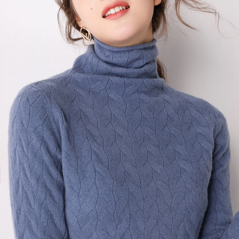

Women 2019 New Fashion Soft Sweaters and Pullover 100% Wool Knitting Jumpers Ladies 8Colors Turtleneck Clothes