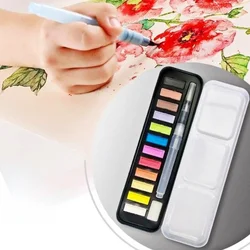12/18/24 Colors Solid Watercolor Paint Set Portable Metal Box With Water Color Brush  School Kids Professional Art Supplies