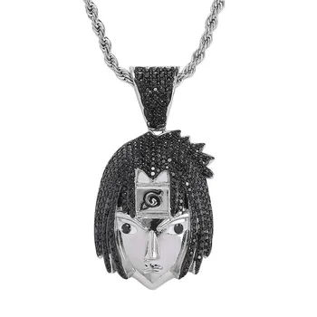 

Iced Out Bling Bling Sasuke Pendant Full Cubic Zircon NARUTO Necklace Hip Hop Anime Figure Jewelry For Men Boy Gift
