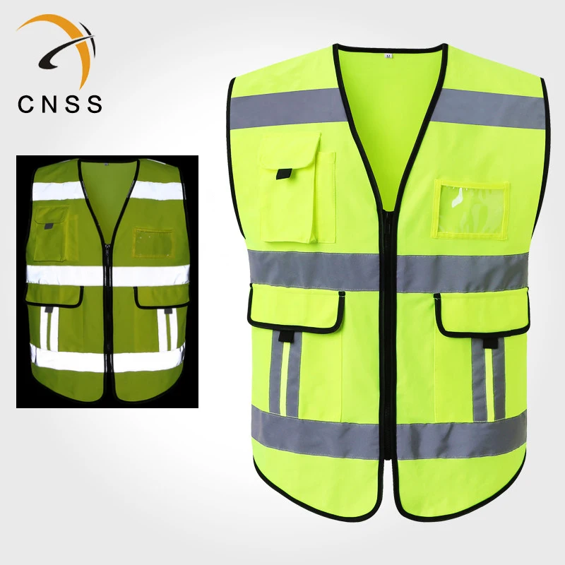 

Mens High Visibility Reflective Safety Vest Males Working Vest Functional Tool Pockets Fluorescent Yellow/Orange ID Pocket