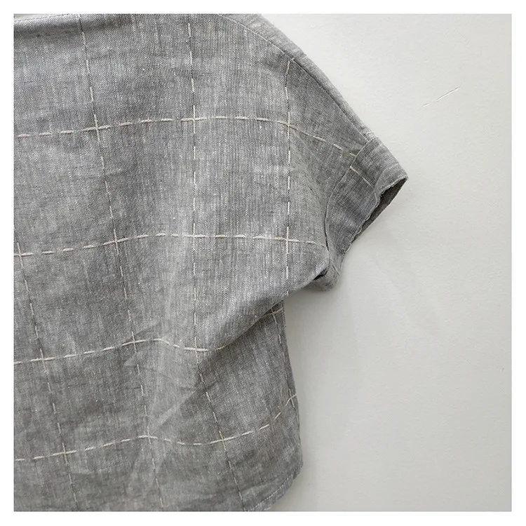 [Smby Flagship Store] Childrenswear BOY'S Summer Wear Children Cotton Linen Short-sleeved Shirt Stand Collar 278