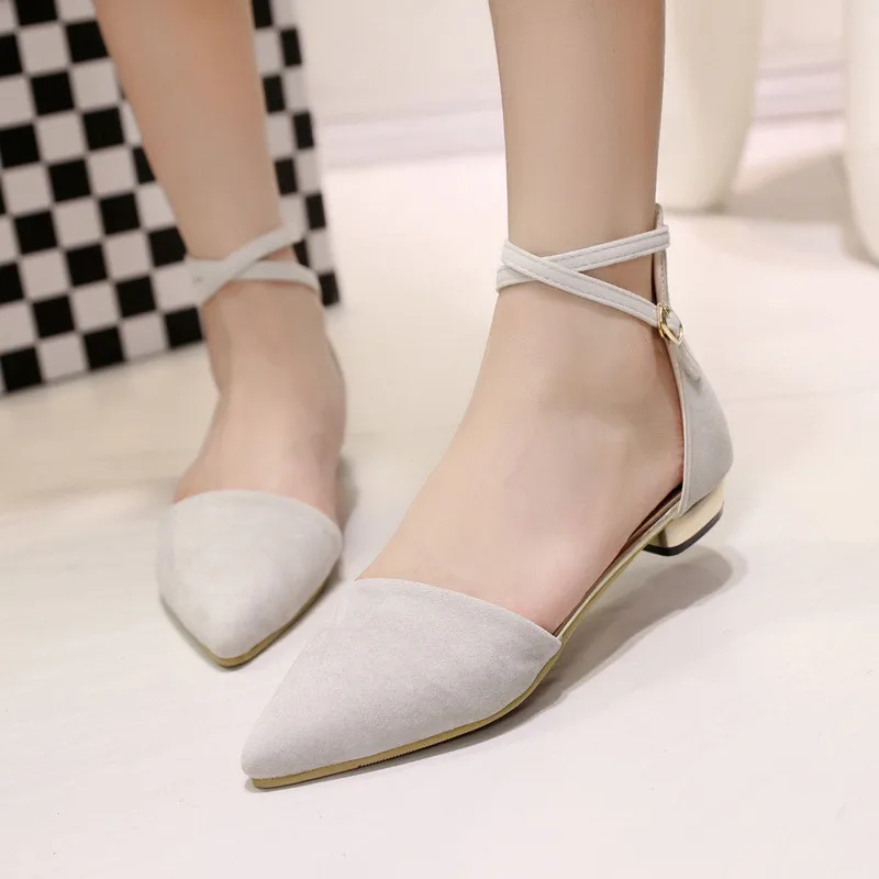 

Spring And Autumn New Pointed Shallow Mouth Side Hollow Cross Buckle Flat Bottom Suede Korean Fashion Women's Shoes