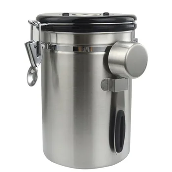 

Airtight Coffee Canister Stainless Steel Container Coffee Ground Vault Jar with Valve for Kitchen HFing