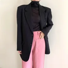 Blazer holgado de estilo coreano para mujer, chaqueta de traje elegante de manga larga, abrigos de otoño, 2021