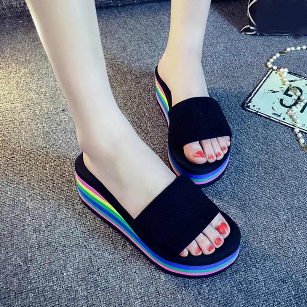 Женская обувь; домашние тапочки; zapatos de mujer; модные женские шлепанцы для ванной на платформе; пляжная обувь на танкетке; босоножки на высоком каблуке