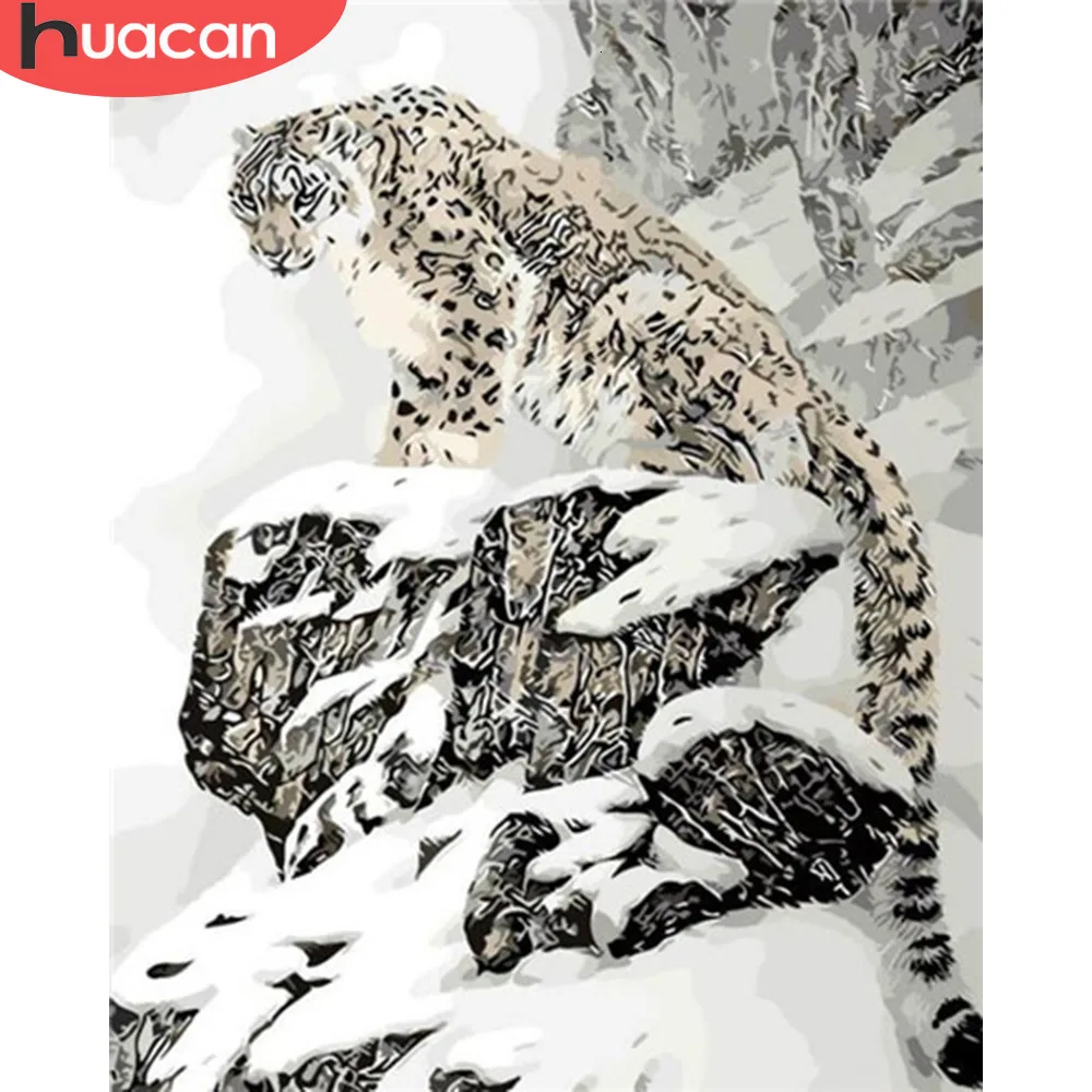 

HUACAN Coloring By Numbers Leopard Animal Kits Drawing Canvas Hand Painted DIY Painting Winter Pictures Art Home Decor