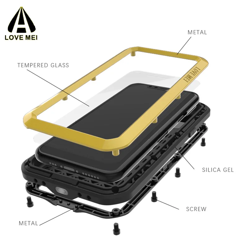 Водонепроницаемый чехол для iPhone 11 pro LOVE MEI металлический противоударный чехол Gorilla glass экранная пленка для iPhone 11pro XI крышка 5,8"