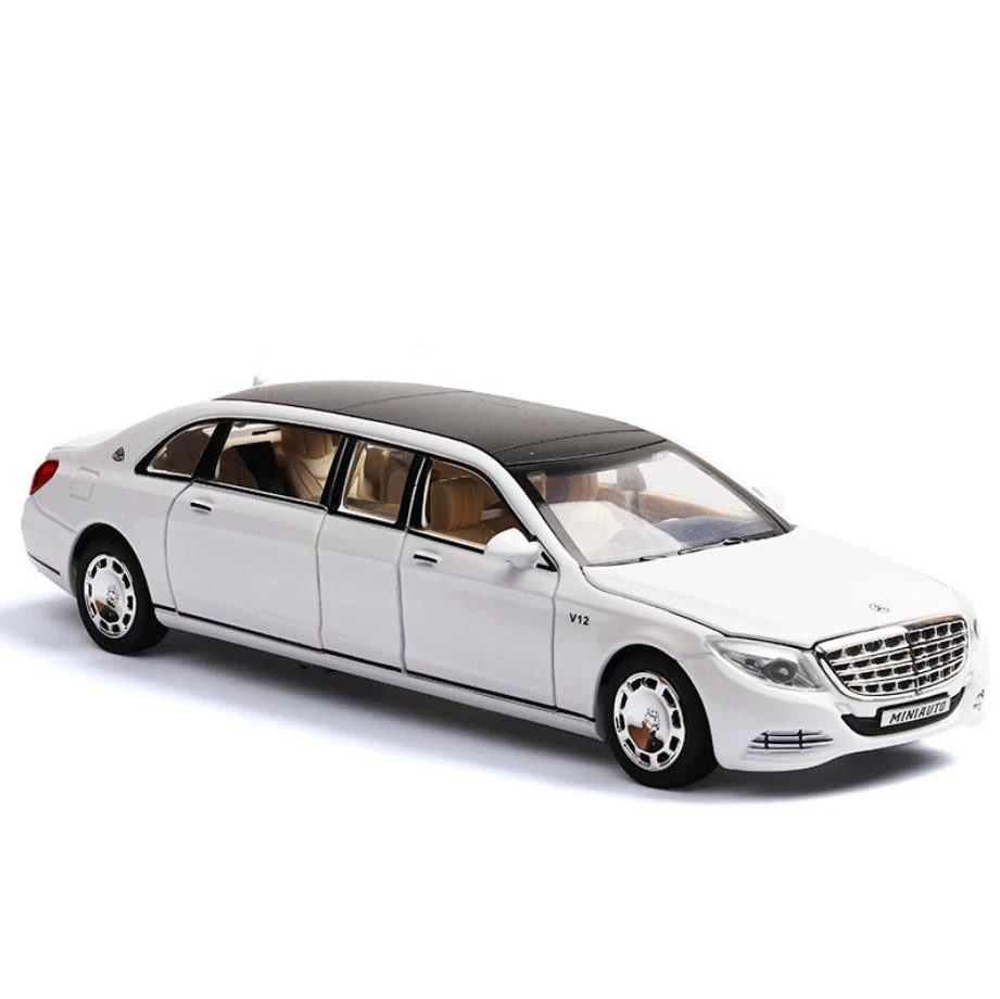 Горячая масштаб 1:32 колеса литья под давлением автомобиль стрейч benz Maybach S650 металлическая модель с светильник звук вытянуть назад автомобиль сплав игрушки коллекция - Цвет: Белый