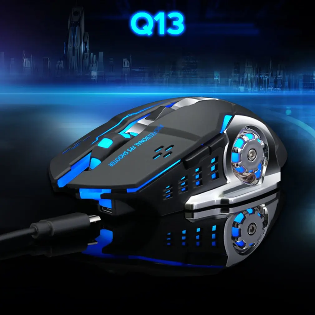 Q13 перезаряжаемая беспроводная мышка Бесшумная эргономичная, игровая мышь 6 клавиш RGB подсветка 2400 dpi для ноутбука Pro Gamer