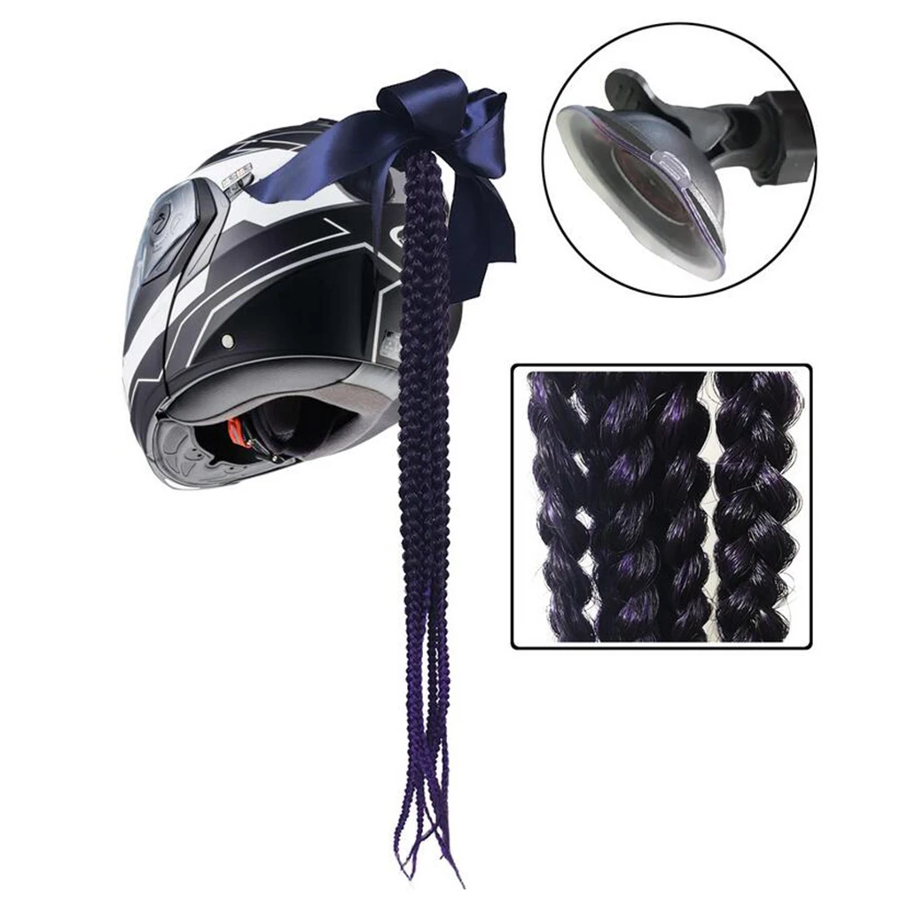 1 Piece Motorcycle Helmet Braids Woman Braids Ponytail For Motorbike Helmets Twist Dual Pigtail With Sucker Bow