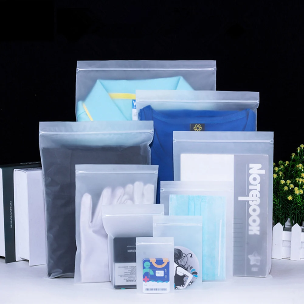 100Pcs/Lot Froted Transparent Plastic Packing Bags for Clothes Ziplock Storage Bags for Accessories Books Travel Split Bag