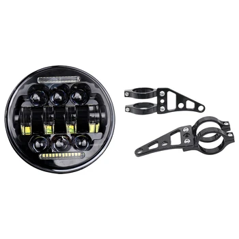 

1 Pcs 50W 5.75 Inch Motorcycle Led Headlight & 1 Pair 41Mm Fork Motorcycle Headlight Mount Bracket