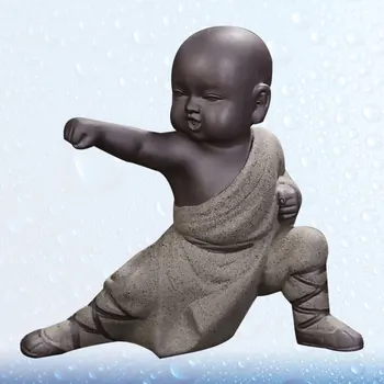 

1pc Kung Fu Monk Decor Purple Sands Statue Temple Style Ornament Tea Pet Arrangement for Home Shop (Posture 2)