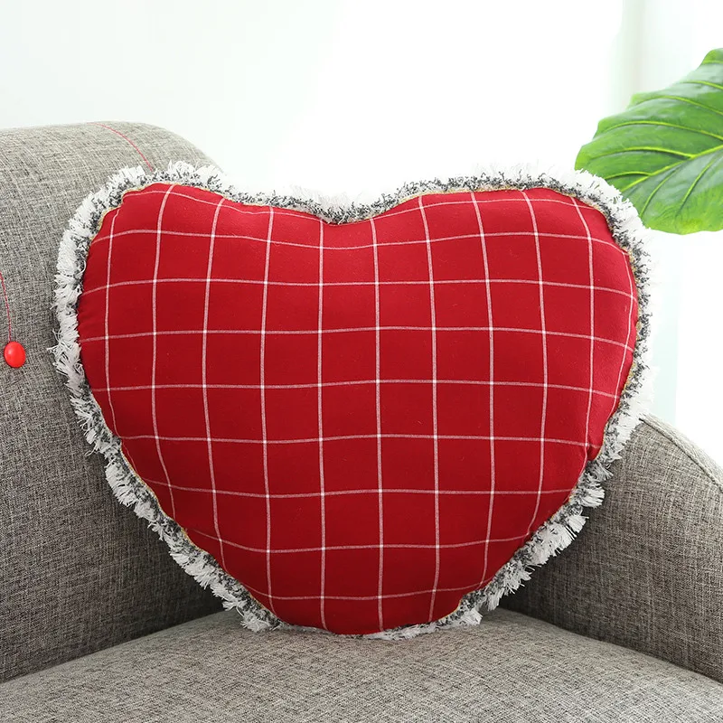 red white plaid Подушка в форме сердца красочная клетчатая и нежная кисточка - Цвет: red white plaid