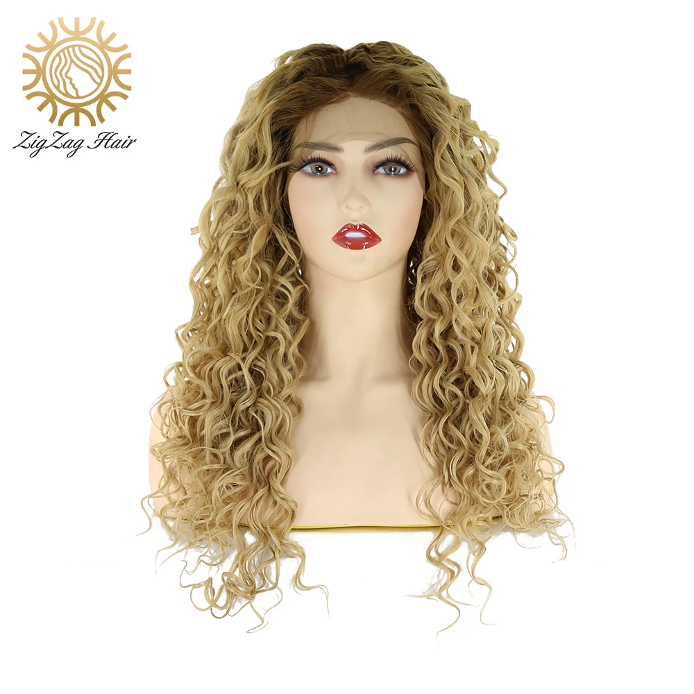 

ZigZag Kinky Curly Wigs Synthetic Lace Front Wig for Black Women Brown Ombre Blonde Heat Resistant Fiber Glueless Free Part