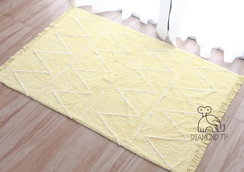 Yellow Скандинавский Детский ковер 150x110 см с бахромой волнистый напольный коврик из хлопка детский игровой ковер ковры для гостиной ребенок Фото фон Коврик - Цвет: Yellow