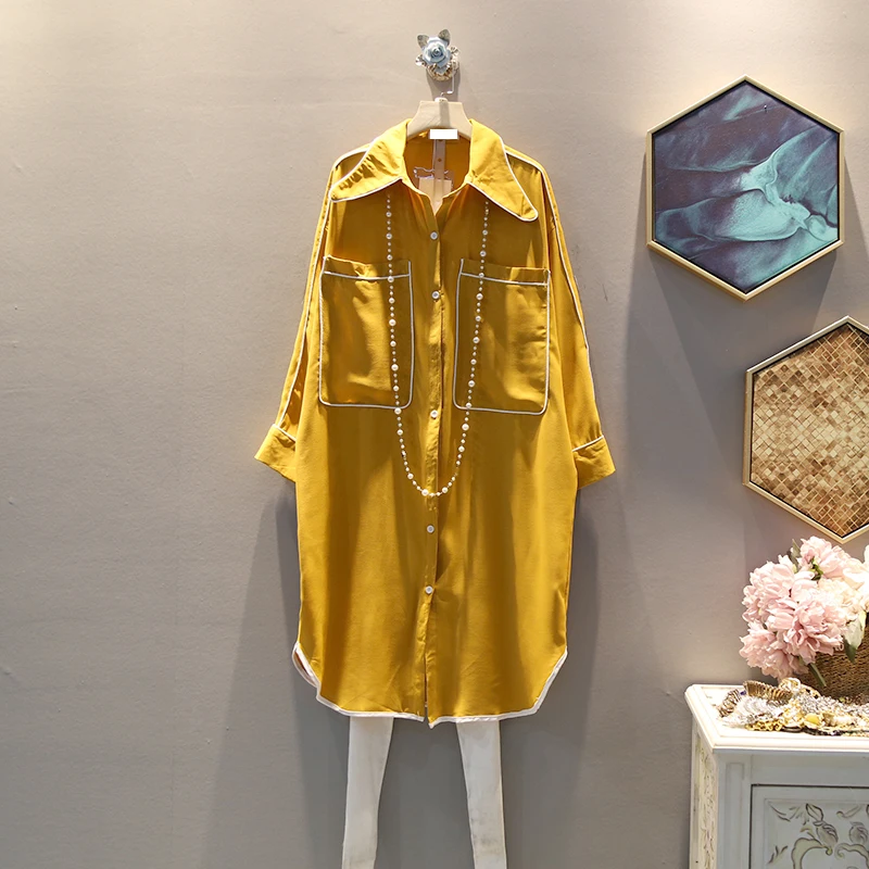 yellow TVVOVVIN, женская блузка с разрезом, корейская мода, однобортная, из кусков,, осенняя, элегантная, с карманами, повседневный стиль, рубашка, D270 - Цвет: yellow